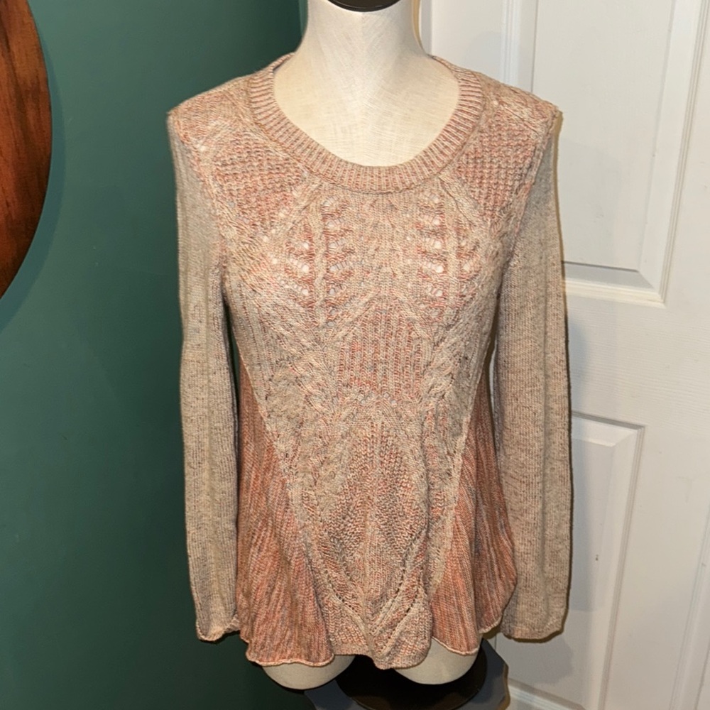 MOTH Anthropologie Anita Swing Sweater S Pink‎ Cotton Linen Cable Knit Lagenlook